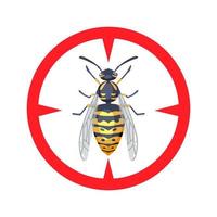 Wasp - warning sign isolated on white background. Flat vector illustration. Insect in sight.