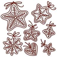 Doodle set of gingerbread. Cookies of various shapes Isolated on White background. Flat vector illustration.