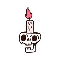 Broken skull head and candle, illustration for t-shirt, sticker, or apparel merchandise. With doodle, retro, and cartoon style. vector
