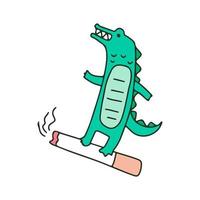 Crocodile riding a cigarette, illustration for t-shirt, sticker, or apparel merchandise. With retro cartoon style. vector