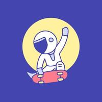 genial estilo libre de astronauta con patineta, ilustración para camisetas, pegatinas o prendas de vestir. con estilo de dibujos animados retro. vector