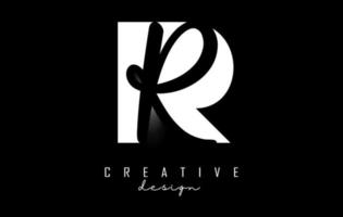 White and Black Letters RR Logo with a minimalist design. Letters R and r with geometric and handwritten typography. vector