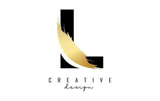 Letter L logo with golden brush stroke and creative cut. vector