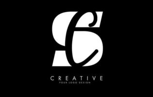 White and Black Letters SC Logo with a minimalist design. Letters S and C with geometric and handwritten typography. vector