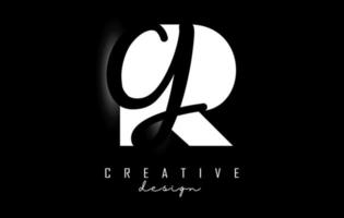 White and Black Letters RG Logo with a minimalist design. Letters R and G with geometric and handwritten typography. vector