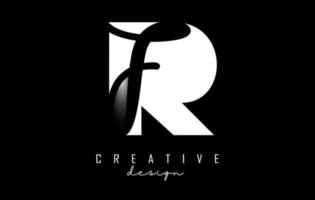 White and Black Letters RF Logo with a minimalist design. Letters R and F with geometric and handwritten typography. vector