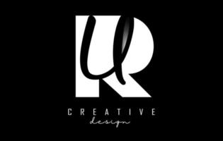 White and Black Letters RU Logo with a minimalist design. Letters R and U with geometric and handwritten typography. vector