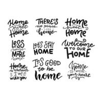 Home Sweet Home beautiful hand drawn lettering collecton. Set of house logo and label design elements. Vector linear typography.