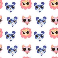 Seamless pattern with cute animals face image, Flat vector hand drawn childish illustration.