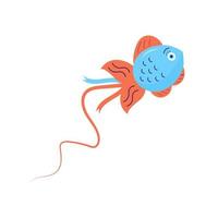 Flying kite-balloon in the shape of fish on white background. Outdoor summer activity toy. Festival symbol. vector