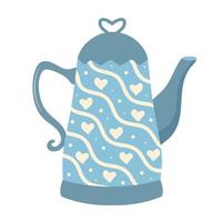Teapot or kettle. Decorative kitchen tool, household utensil. Ceramic drinkware or glassware for tea ceremony. vector
