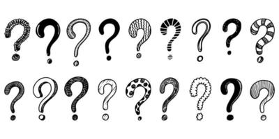 conjunto de signos de interrogación dibujados a mano. ilustración vectorial vector
