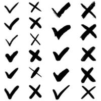 conjunto de marcas de verificación dibujadas a mano. aislado sobre fondo blanco. conjunto de iconos de marcas de lista de verificación vectorial. vector