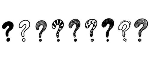 Set of hand drawn question marks. vector illustration.