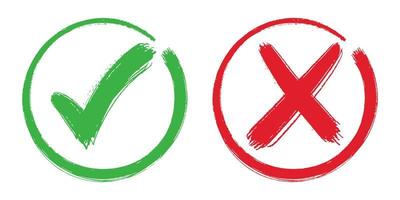Right and wrong icon. hand drawn of Green checkmark and Red cross isolated on white background.Vector illustration. vector