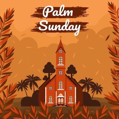 Church With Palm Frame Celebrate Palm Sunday Concept