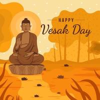 celebración del día de vesak con buda en pose de meditación vector