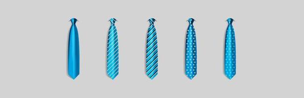 Set different blue ties isolated on gray background. Colored tie for men vector