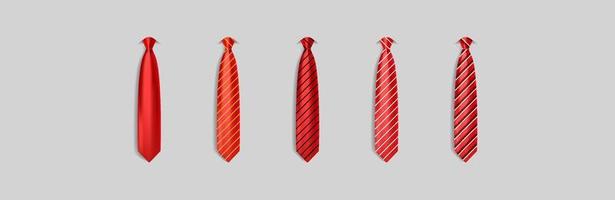 establecer diferentes lazos rojos aislados sobre fondo gris. Corbata de colores para hombre. ilustración vectorial simple vector