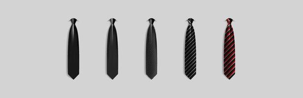 Set different black ties isolated on gray background. Colored tie for men vector