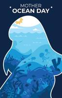 Flat World Mother Ocean Day with Vertical Template vector