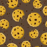 Chocolate chip sugar cookies seamless pattern. Cute food texture. Sweet pastry vector background. Flat design illustration.