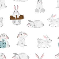 Happy Easter bunny vector seamless pattern. Spring background with rabbits or hares for textile, wallpaper or print design. Flat cartoon texture Illustration