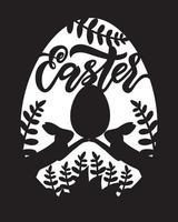 Easter paper cut car d with Lettering in form of bunny with brunch, egg. Vector Illustration. Ready for hand cutting, laser machine. Holiday concept. For crafting, postcard, banner, poster.