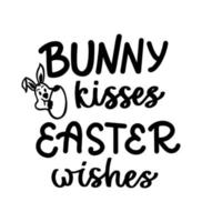 Bunny kisses easter wishes with rabbit. Hand script lettering design. Holiday poster. Isolated phrase black color. Vector funny quote. Template for greeting card, print, poster, web  banner.