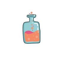 Test tube vector color outlined sketch icon isolated on white background. Hand drawn square bulb with orange bubble liquid . Tubes Doodle sketch for infographic, website, Glass bottles with pink water