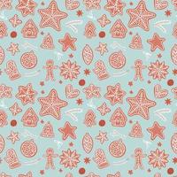 Seamless pattern. Gingerbread Xmas different cookies backdrop on the light blue background. Flat vector illustration.
