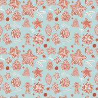 Seamless pattern. Gingerbread Xmas different cookies backdrop on the light blue background. Flat vector illustration.