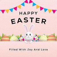 happy easter design 3d illustration with rabbit, eggs, and leaves vector