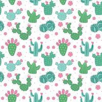 Cute cacti in flowerpots. Seamless pattern with cactus. Edited elements. Flat hand drawn doodle vector illustration.