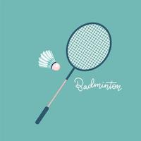 Badminton racket and shuttlecocks. Icon in flat design with lettering. Sport background. Vector flat illustration. Background for design of mobile, web app and printed materials