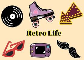 Retro cute things flat style vector collection