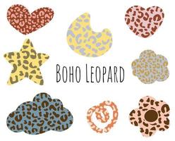 Boho cute things shape leopard pattern vector collection