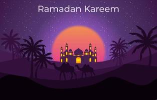 Mosque in the Desert in Purple Color Background vector