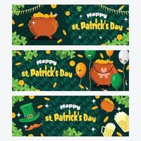 feliz día de san patricio trébol y pancarta de olla de oro vector