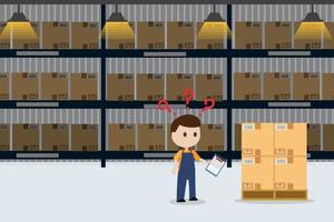 confused frustrated worker checking stock in warehouse inventory with copy space stock management control concept vector