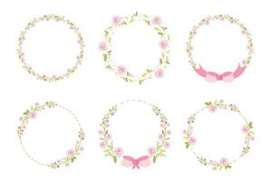 cute pastel green pink valentine roses flat style wreath frame collection vector