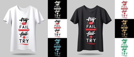 T-shirt design mockup. New black and white typography t-shirt design with mockup in different color vector