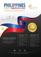 Philippines happy National Day background template with ribbon flags and silhouette city for a poster leaflet and brochure vector