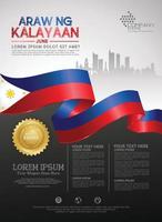 Philippines happy National Day background template with ribbon flags and silhouette city for a poster leaflet and brochure vector