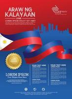 Philippines happy National Day background template with ribbon flags and silhouette city for a poster leaflet and brochure vector