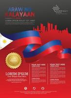 Philippines happy National Day background template with ribbon flags and silhouette city for a poster leaflet and brochure vector