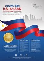 Philippines happy National Day background template with ribbon flags and silhouette city for a poster leaflet and brochure vector