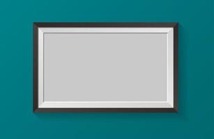 Picture frame isolated on green wall. Realistic rectangle empty photo frame. vector