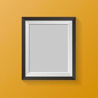 Picture frame isolated on yellow wall. Realistic square empty photo frame. vector