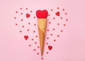 Happy Valentine's Day.Red heart in ice cream cone.Valentine day concept